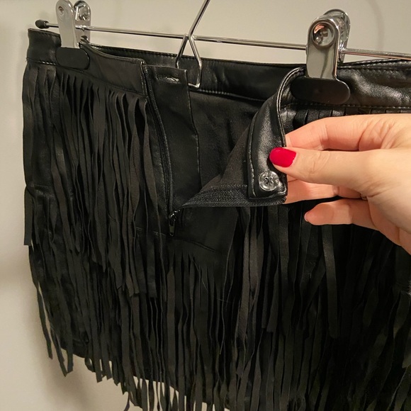 Leather Mini Skirt with Leather Fringe - Picture 3 of 4